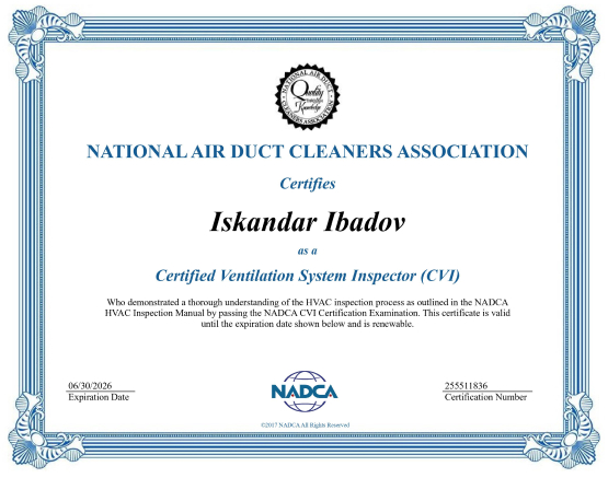 NADCA certifications Iskandar Ibadov