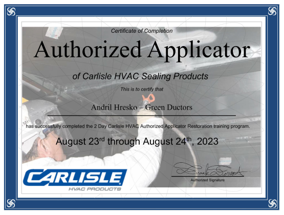 Authorized Applicator HVAC certifications Andrei Hresko