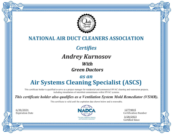 NADCA certifications Andrei Kurnosov