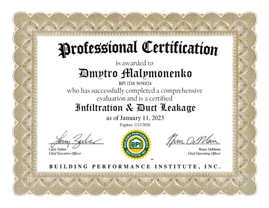 Professional Certification Dmytro Malymonenko