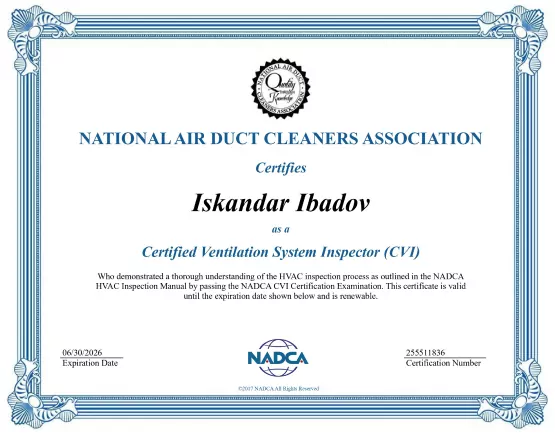 NADCA certifications Iskandar Ibadov