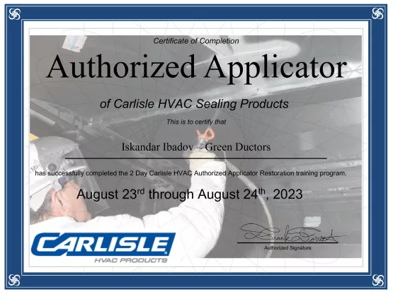 Authorized Applicator HVAC certifications Iskandar Ibadov