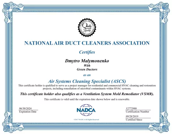 NADCA certifications ASCS Dmytro Malymonenko