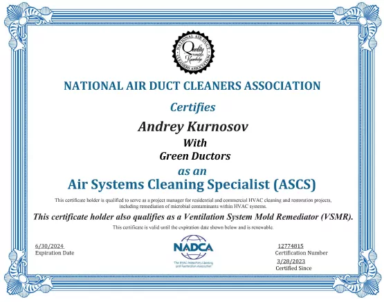 NADCA certifications Andrei Kurnosov