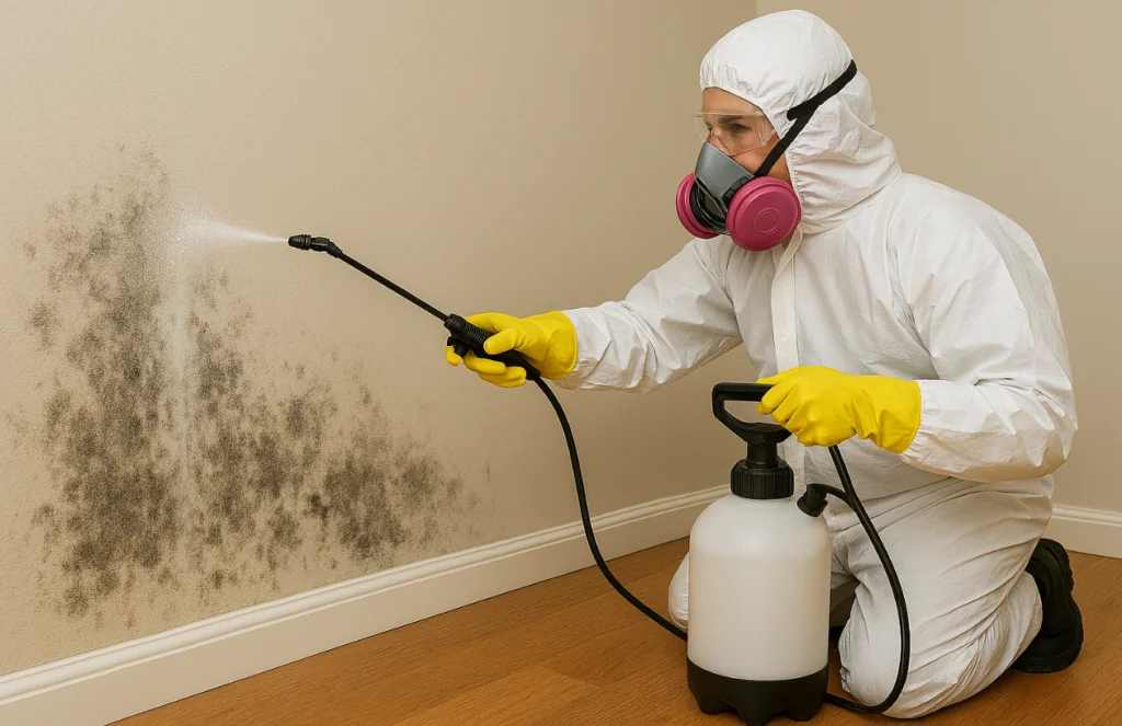 Professional mold remediation technician wearing protective equipment in New York and New Jersey