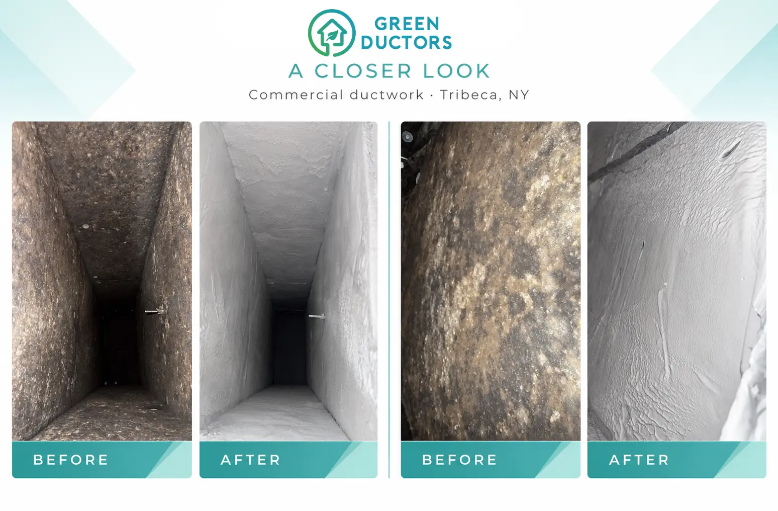 Commercial air duct cleaning in Tribeca: ductwork before and after service